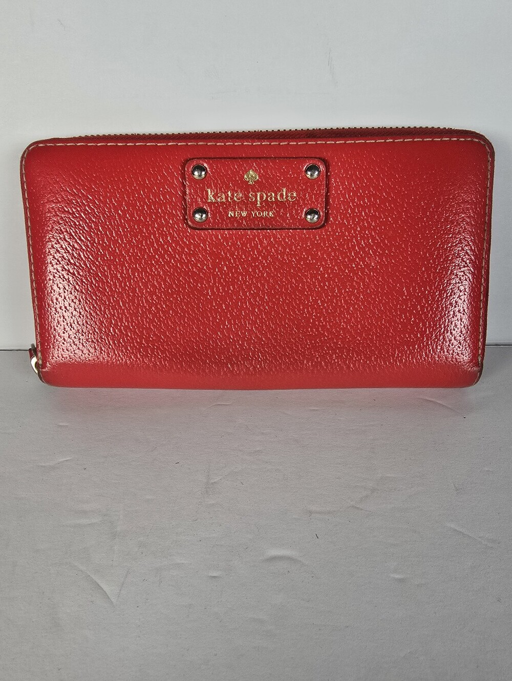Kate Spade Newbury Lane Red Zip-Around Leather Wallet Card Slots Pockets
